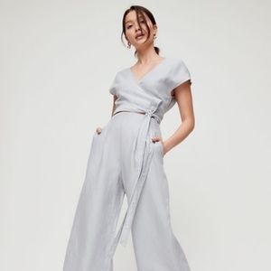 Flirty fun Aritzia Brax linen wrap jumpsuit pearl grey US 0/XS